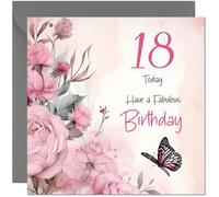 Lovely 18th Birthday Card - Beautiful Butterfly & Floral Pink Rose Birthday Card for 18 Year old girl womens ladies Eighteen, Eighteenth