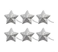 Lovely 6pcs Decorative Glitter Stars Perfect Ornaments to Hang on Christmas Trees or Use in Parties (Silver)