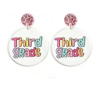 Lovely Acrylic Back To School Dangle Earring Resin First Day of School Grade Earrings Teacher Appreciation Jewelry, S, Zinc, No Gemstone