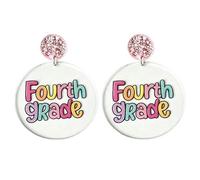Lovely Acrylic Back To School Dangle Earring Resin First Day of School Grade Earrings Teacher Appreciation Jewelry, S, Zinc, No Gemstone