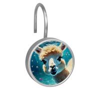 Lovely Alpacas Swims Underwater Double Glide Shower Curtain Hooks - Rustproof Stainless Steel Rings for Bathroom Shower Rods & Curtains