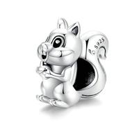 Lovely Animal Charm Beads 925 Sterling Silver Strawberry Rabbit Horse Pearly Shells Mermaid Charms For Pandora Bracelets (Squirrel Charm)