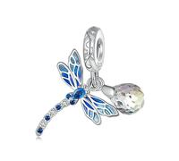 Lovely Animal Charm Beads Original 925 Sterling Silver Charm Strawberry Rabbit Horse Pearly Shells Mermaid Charms For Pandora Bracelets (Blue Dragonfly Charm)