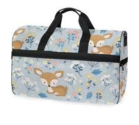 Lovely Animals Deer and Flowers Travel Duffel Bag for Men Women Boys Girls Teens,Oversized Sports Gym Bag with Shoes Compartment Overnight Weekend Yoga Workout Bag Training Handbag