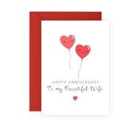 Lovely Anniversary Card for Her - 'Wife Heart Balloons' - Gifts for Spouse, Babe, Lovebug, Darling, Hun, Other Half - Remembering Our Day - Comes with Fun Stickers