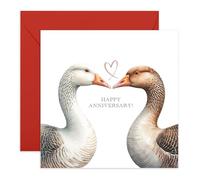 Lovely Anniversary Card for Him Her - Romantic Goose Heart - Greeting Card for Husband, Wife, Fiance, Babe, Darling, Honey, Spouse, Boyfriend, Girlfriend - Comes with Stickers