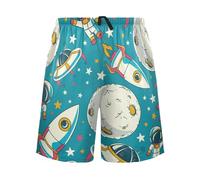 Lovely Astronauts Planets Pajama Shorts for Men Spaceships Stars Men's Pajama Bottoms Sleepwear Lounge S