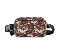 Lovely Axolotl Pattern Women Men Stylish Crossbody Bag Waist Packs for Cycling Hiking Gym, Floral Motives and Cranes Cartoon, One Size