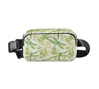 Lovely Axolotl Pattern Women Men Stylish Crossbody Bag Waist Packs for Cycling Hiking Gym, Flying Green Dragonflies Flowers, One Size