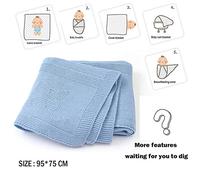 Lovely Baby Knit Pure Blanket, Odot Boys and Girls Soft Warm Swaddle Sleeping Square Throw Blankets Toddler Knitted Patterns Pram Cot Bed Textured Sleep Blanket (Light Blue,95 x 75 cm)