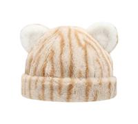 Lovely Bear Ear Caps for Teens and Women Popular Animal Pattern Skull Hat Pullover Hat Outdoor Winter Activity Headwear Plush Beanies Beige