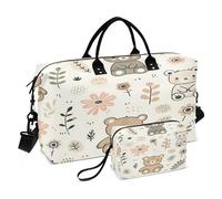 Lovely Bear Flowers Travel Duffel Bags with Toiletry Bag and Adjustable Strap for Travel Gym Yoga Weekend Duffle Bag