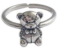 Lovely Bear Open Stacking Rings for Women Vintage Antique Silver Ring Finger Band Cute Jewelry Adjustable