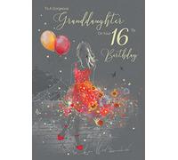 Lovely Beautiful Granddaughter 16th Milestone Age 16 Birthday Greeting Card - from the Gorgeous Grace Range (EL042) - Glitter & Foil Finished with Gold Envelope (16th)