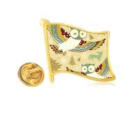 Lovely Birds Owls Floral Patterns Golden Metal Flag Lapel Pin Badge