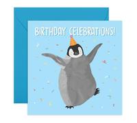 Lovely Birthday Card - Dancing Penguin with Party Hat - Presents for Kids, Children, Son, Daughter, Niece, Nephew, Boys, Girls, Friends, Family & Animal Lovers - Comes with Fun Stickers