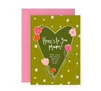 Lovely Birthday Card for Mothers - 'Heres To You Mum Heart' - Gifts for Mama, Mummy, Ma, Women from Son Daughter - I Love You and Mothers Day Card for Her - Flower Design - Comes with Sweet Stickers