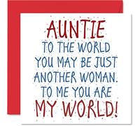 Lovely Birthday Cards for Auntie - Auntie You Are My World - Happy Birthday Card from Niece or Nephew, Aunt Gifts, 145mm Card, Greeting Cards Gift for Women