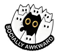 Lovely black cat lapel badge brooch featuring low social battery symbol for fun emotional communication between friends, フリーサイズ