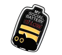 Lovely Black Cats Lapel Badge with Low Social Battery Symbol for Fun Emotional Communication Among Friends Emotion Badge, Einheitsgröße, As described