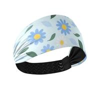 Lovely Blue and White Daisy Flowers no slip women headbands for hair Elastic sweat bands for head for Yoga Yoga Cycling Daily use