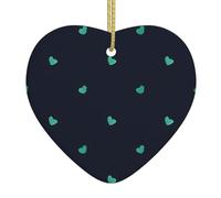 Lovely Blue Background Ceramic Christmas Heart Pendant, The Pottery Piece is Available with Silk Thread