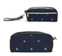 Lovely Blue Background Pencil Case Large Capacity Leather Pencil Pouch with Zipper, Portable Small Makeup Bag, Office Supplies Organizer for Women Men