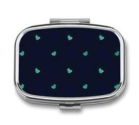 Lovely Blue Background Pill Box 2 Compartment, Portable Pill Case with Mirror for Pocket Purse Travel, Mini Metal Medicine Organizer for Vitamins Fish Oil