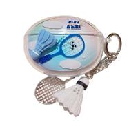 Lovely Blue Badminton Pattern Case for Oppo Enco Free4, Headphone Earphone Case Cover with Pendant Accessories