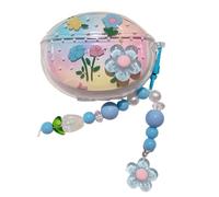 Lovely Blue Mini Flower Pattern Case for Oppo Enco Free4, Headphone Earphone Case Cover with Pendant Accessories