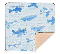 Lovely Blue Plane Soft Padded mat for Baby to Play on Floor for Indoor Outdoor One-Piecing Foldable Padded Play Mat for Baby Kids Toddlers Infants, 50'' x 50''