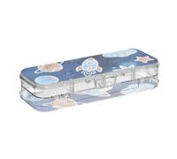 Lovely Blue ROCKETS Planet Designed Clear Pencil Box Plastic Double Layer Transparent Pens Case For School With Snap Lid