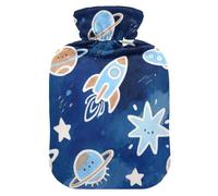 Lovely Blue Rockets Planet hot Bottle Water Bag with Soft Cover, 2L hot Compress for Pain Relief, Hand Feet Warmer, Bolsa Caliente para Dolores Menstrual