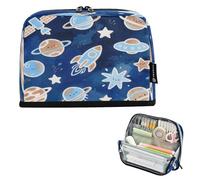 Lovely Blue Rockets Planet Pencil Box Case Large Capacity Pen Pencil Case Simple Storage Organizer for Girls Middle School Bolsa para herramientas