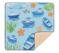 Lovely Blue Ship Cute Foldable Baby Playmat for Floor Comfortable Foldable Baby Tummy time Play mat for Babies Infants Toddlers, 50'' x 50''tapete para juegos de