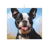 Lovely Boston Terrier Dish Drying Mat for Kitchen Counter, Absorbent Microfiber Drainer Mats, Non-slip Kitchen Draining Mat for Coffee Machine Dish Rack Pad 18"x16" Dish Drainer Pad