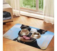 Lovely Boston Terrier Pet Feeding Mat Absorbent Pu Leather Dog Cat Food Mats Contain Spills Protects Floors, Anti-Slip Rubber Backing Dog Bowl Mats Easy Clean Pet Placemats 30x45cm