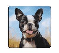 Lovely Boston Terrier Picnic Blanket 200x200cm, Foldable 2-in-1 Picnic Mat and Tote Bag Portable Waterproof Beach Mat Sandproof Outdoor Blanket for Park, Hiking, Beach, Camping, Travel
