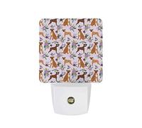 Lovely Boxer Pet Dog And Floral LED Night Light Plug In Wall With Dusk to Dawn Sensor Lamp for Hallway Bedroom Bathroom Bedside Table