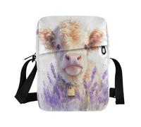 Lovely Brown Scottish Highland Cattle with Lavender crossbody messenger bag Crossbody Small Bag For Women Shoulder Hand Bag For Woman Adjustable Strap for Casual Shopping