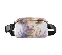 Lovely Brown Scottish Highland Cattle with Lavender Fashion Waist Bag Fanny Pack for Women Men Water Resistant Sling Chest Bag with Adjustable Strap for Cycling Hiking Gym