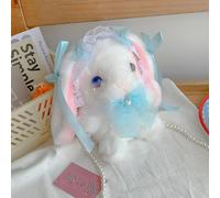 Lovely Bunny Fur Handbag Cute Cartoon Plush Bunny Girls Wallet for Girls Spring Summer Winter (Blue)