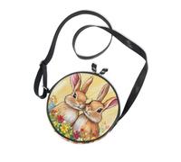 Lovely Bunny Rabbit Flower Round West Crossbody Purse for Womens Fashion with Adjustable Strap Shoulder Bag Date Canvas Messenger Purse