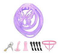 Lovely Butterfly Male Sissy Cock Cage - Lightweight Chasity Cages with 6 Cock Ring & Three-Way Auxiliary Belt, Bondage Gear Penis Cage with Invisible Lock & Urethral Catheter Adult Sex Toys