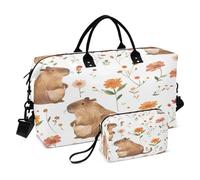 Lovely Capybara Flower Travel Duffel Bags with Toiletry Bag and Adjustable Strap for Travel Gym Yoga Weekend Duffle Bag