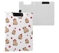Lovely Capybara with Strawberry White Clipboard Folder, A4 Size Folder Clipboard with Pen Slot for Office School