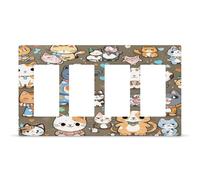 Lovely Cartoon Cats Outlet Cover,4-Gang Wall Plate Hidden Screw Face Plate,Thermoplastic Faceplate Cover Decorator Receptacle Outlet Light Switch Cover Size 8.3"x 4.7"for House