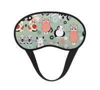 Lovely Cartoon Cats Print Blindfold Sleep Mask, 100% Block Light Eye Sleep Shade Cover Eye Masks with Adjustable Strap