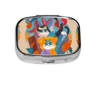 Lovely Cartoon Cats Print Pill Box, 2 Large Compartmensts to Moistureproof Portable Pill Box Organiser for Travel