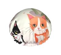 Lovely Cartoon Cats Shower Caps for Women Reusable Waterproof Shower Bonnet Large Elastic Bath Caps Double Layers Bathing Hair Caps Designed for all Hair Lengths with PEVA Lining
